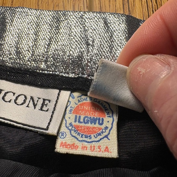 VTG 80s Evan Picone Silver Metallic Crinkle Pleated Midi Skirt ILGWU Made in USA - Picture 4 of 8